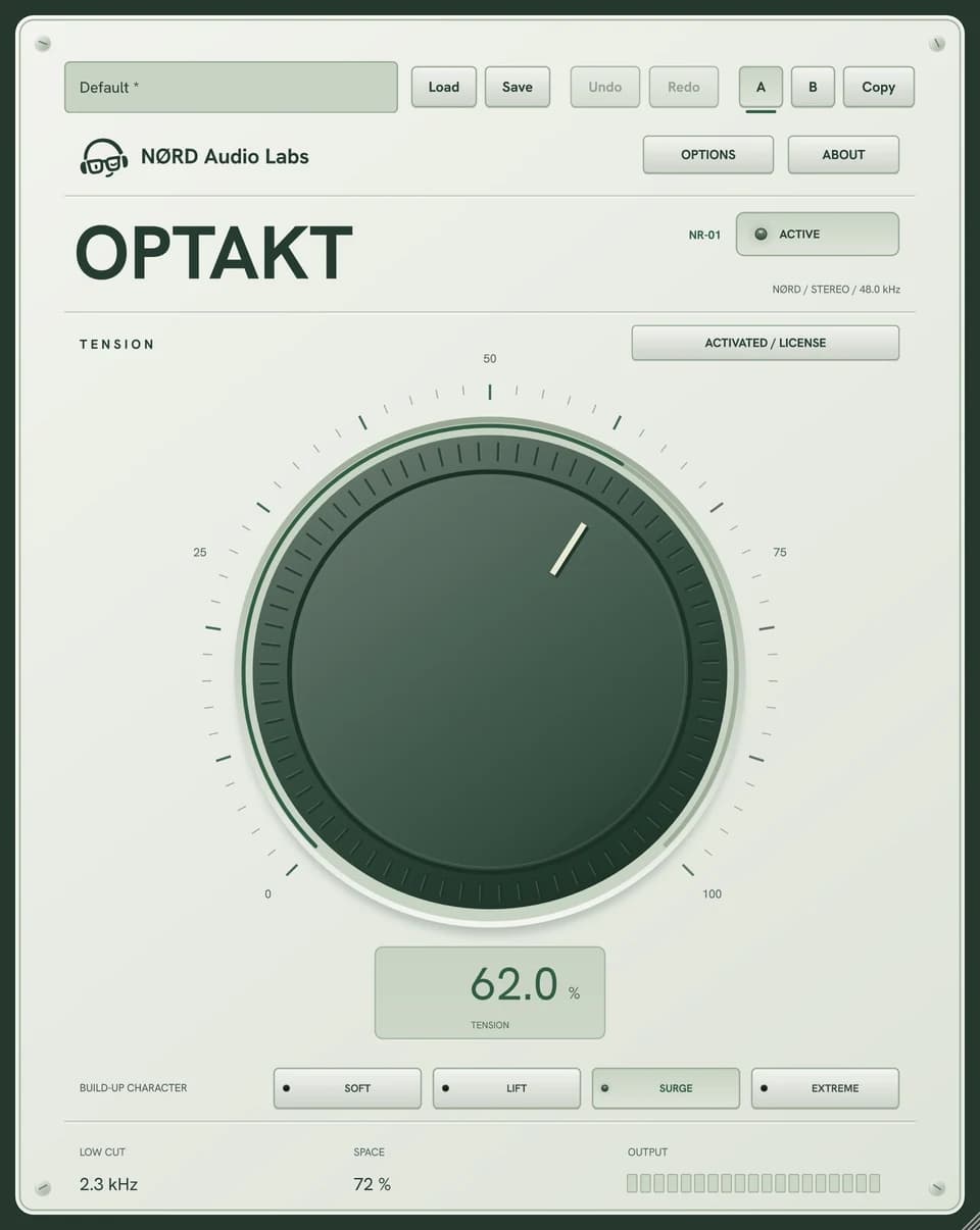 Optakt interface with its Tension dial and Soft, Lift, Surge and Extreme controls